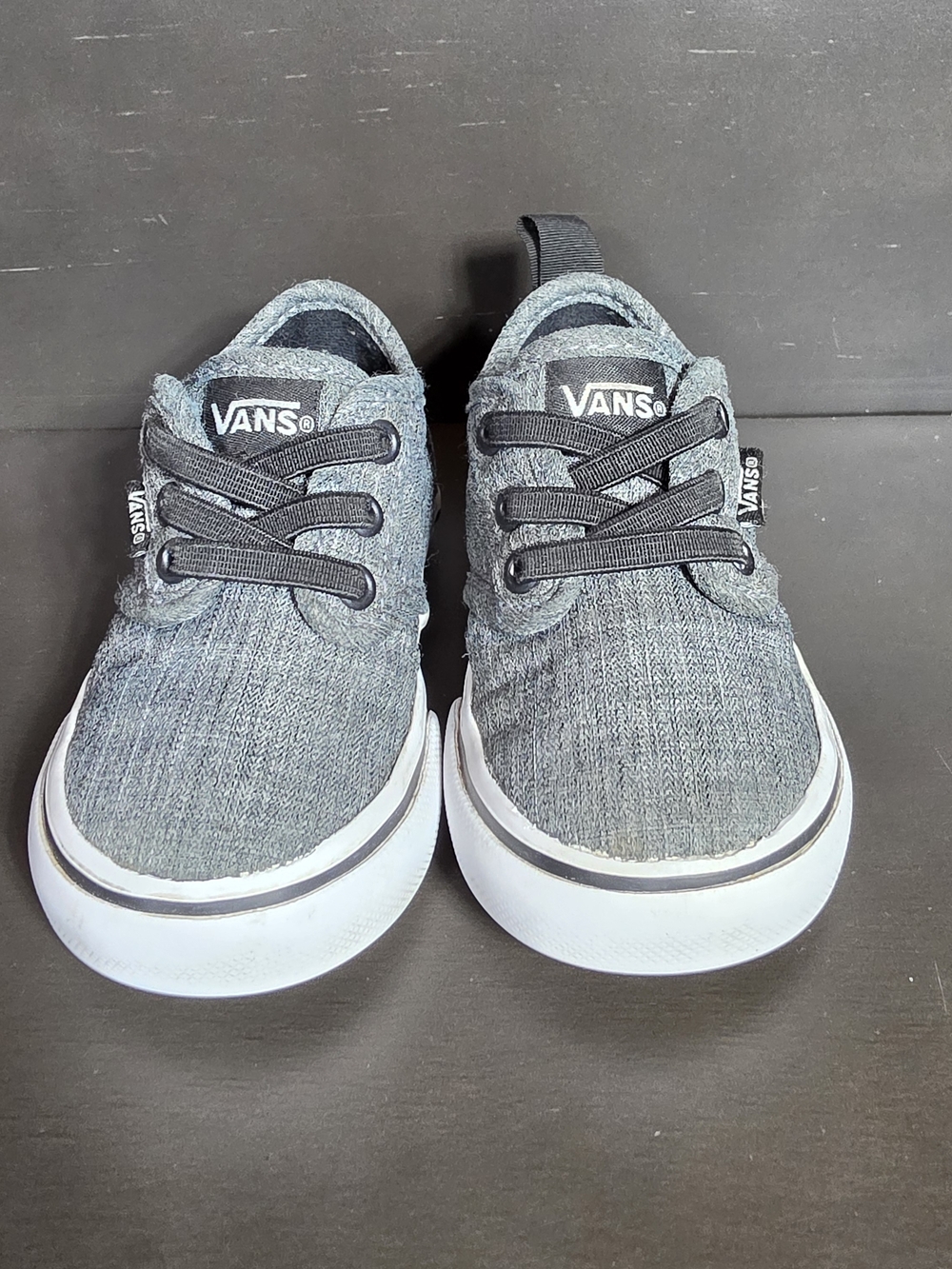 Vans Toddler 8 Grey Canvas Slip-On Sneakers Elastic Laces - Picture 8 of 9